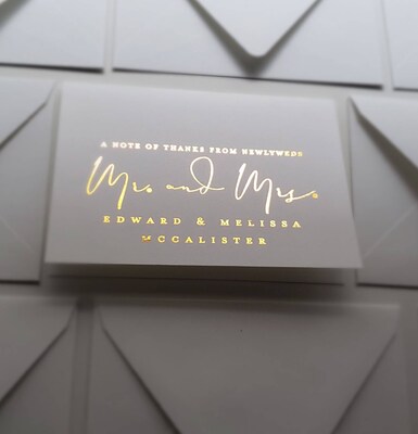 Mr. and Mrs. Foil Personalized Folded Thank You Card with envelopes; for weddings and more - image3